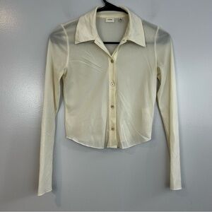 Wilfred Ivory Pose Waist Lightweight Long Sleeve Button Front Sheer Top XS